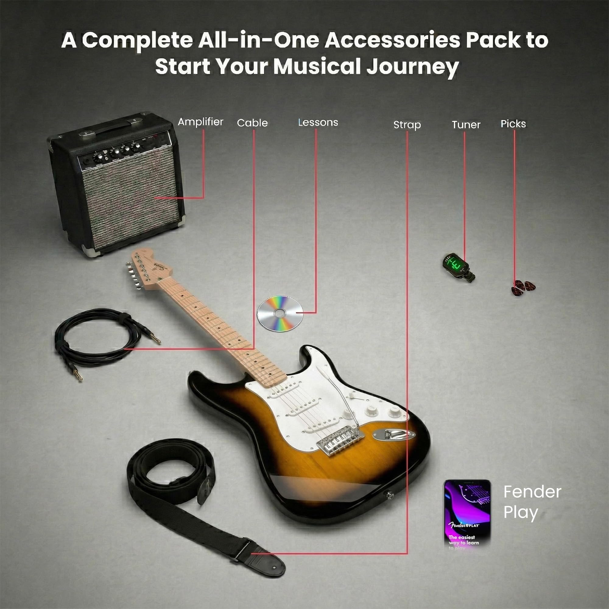 Amazon.com: Fender Squier Sonic Stratocaster - 2-Color Sunburst